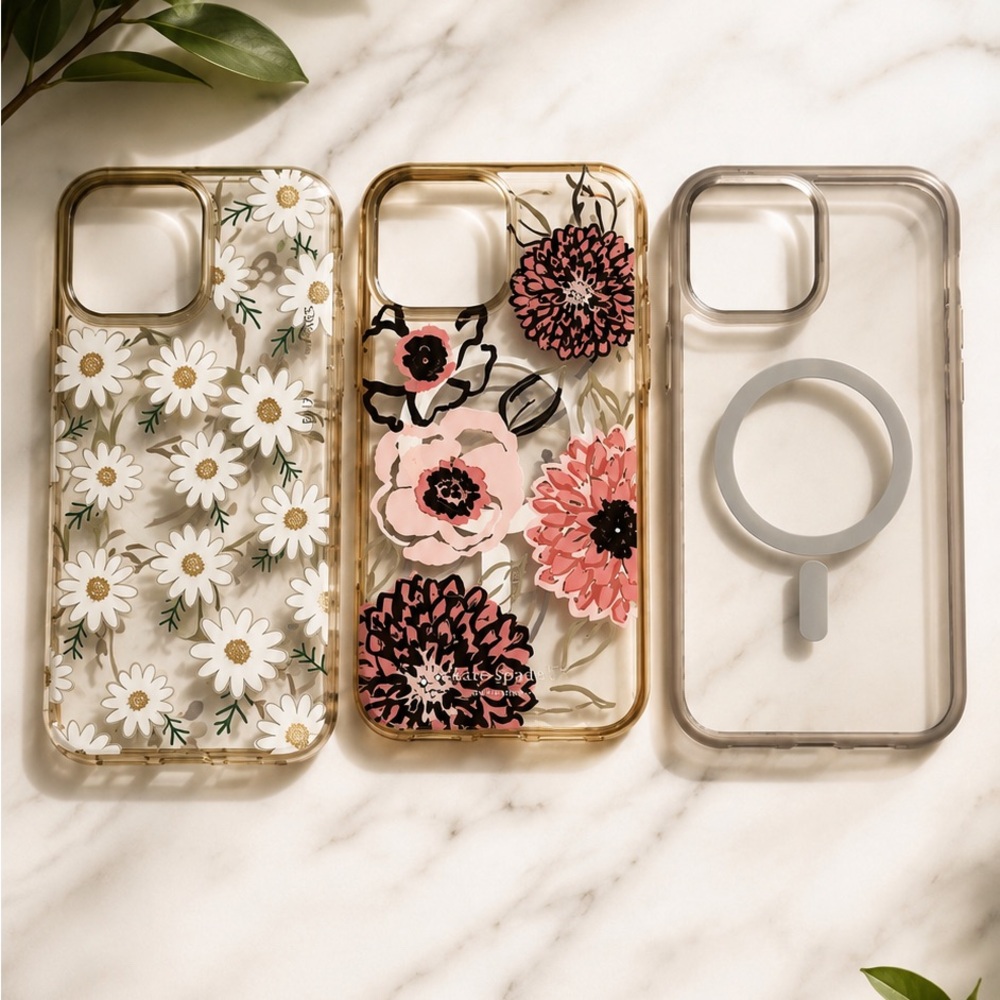 Floral Clear Protective iPhone 16 pro max Case with Ring - Pink & White Floral